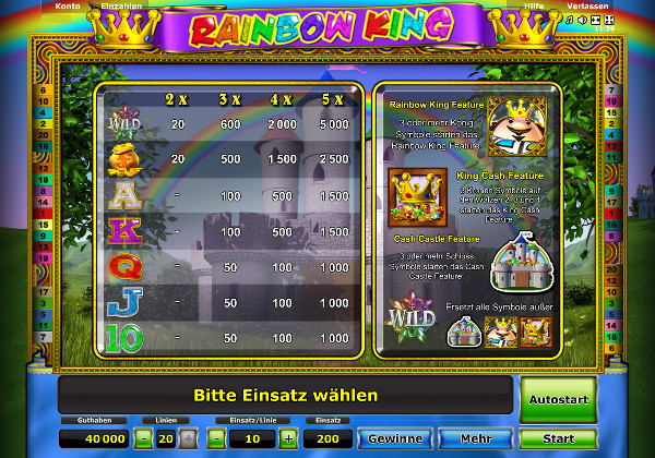 Rainbow King - Auszahlungstabelle