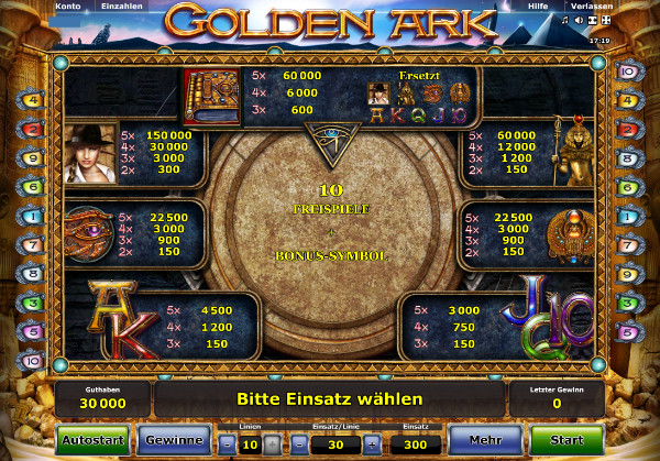 Golden Ark - Auszahlungstabelle